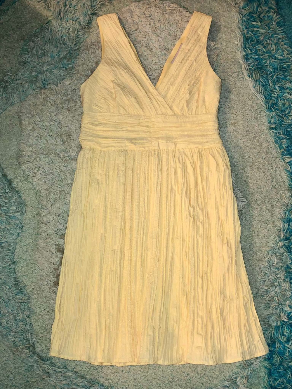 Vintage Jonathan Martin pastel yellow crinkle chiffon sleeveless dress Size8